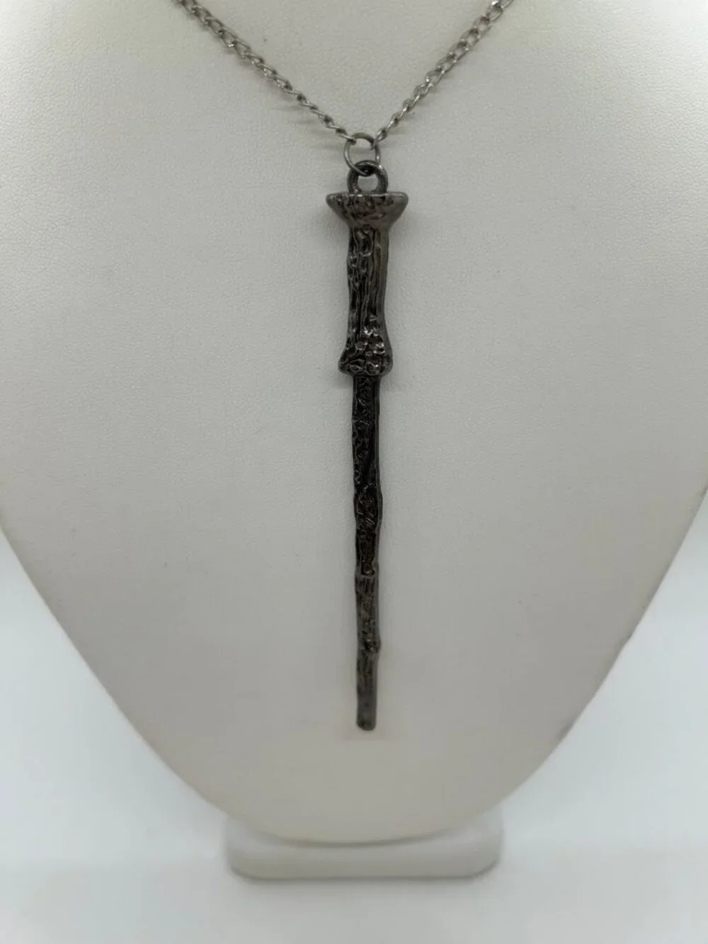 Wizard Magic Wand Necklace Pendant Silvertone Goth Fantasy Film Prop Costume